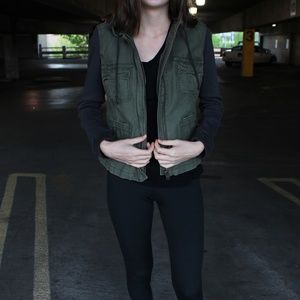 Army Green Jacket with Black Hood and Sleeves